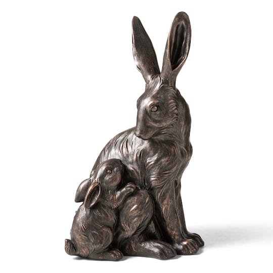 Glitzhome® 21.25" MGO Bronze Mom and Baby Rabbit Statue